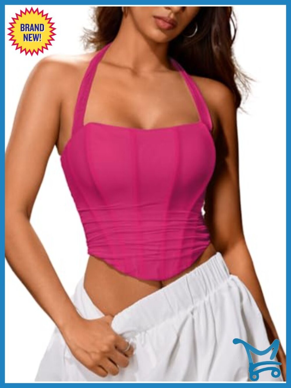Women's Halter Mesh Corset Crop Top Lace-Up Bustier Ruched Clubwear